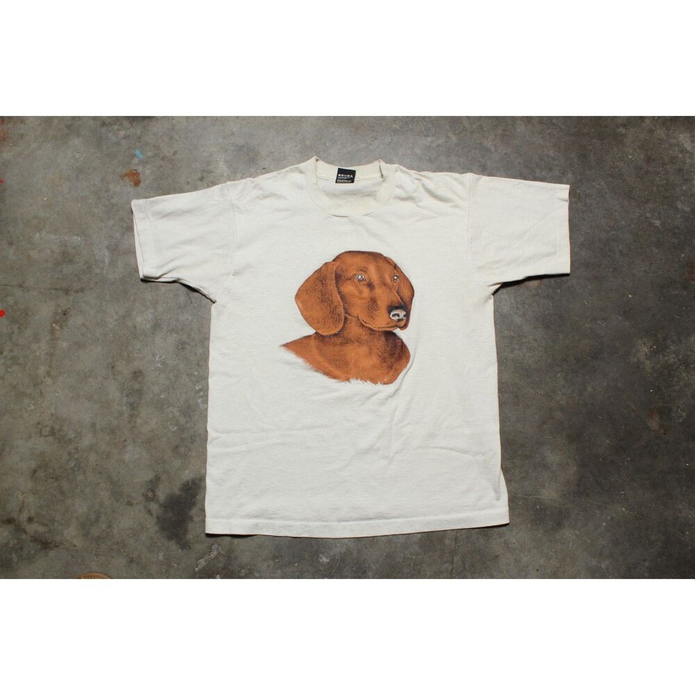 Vintage 90s USA-Made Screen Stars Dog Single Stitch Distressed T-Shirt - L / M